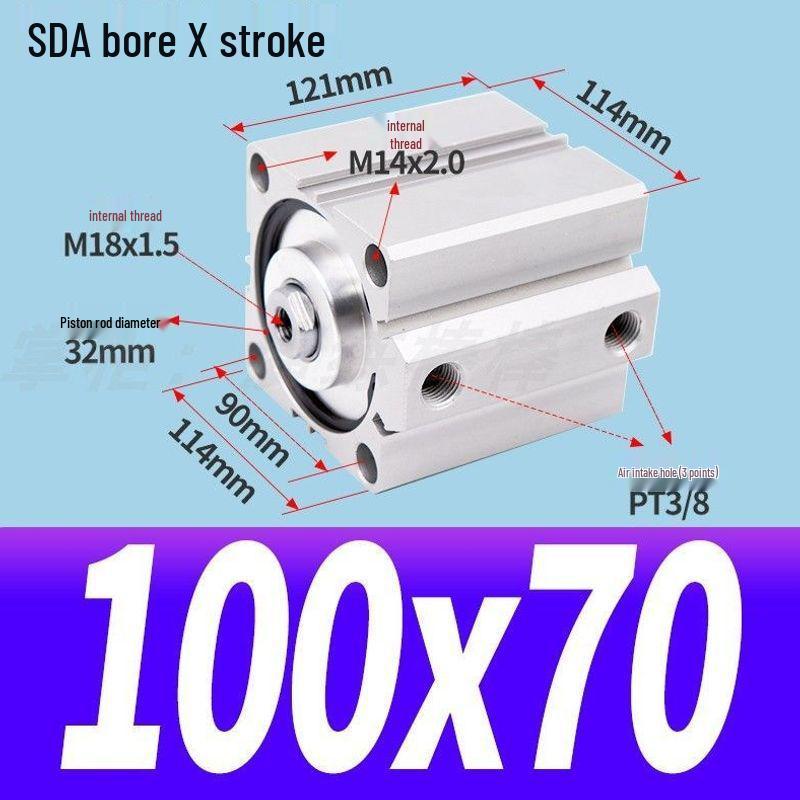 SDA Mini Pneumatic Cylinder, High Thrust, Thin Type, Bore Sizes 20/25/32/40/50