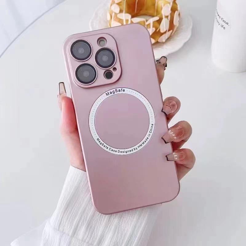 Applicable To IPhone15pro Magnetic Suction Case PC Oil Injection Apple 13 Comes with Lens Film Solid Color Full-cover Anti-fall Hard Case