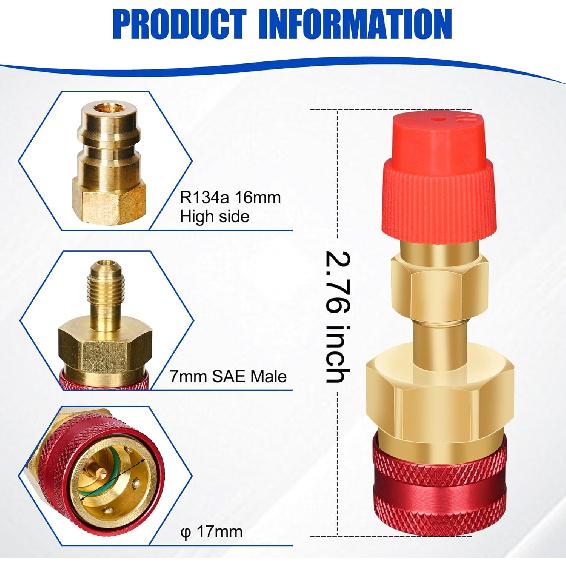 R1234yf To R134a Conversion Kit with Valve Core Removal Tool, R1234yf Adapter Kit,AC Quick Couplers High/Low Side Connectors for Automotive Air