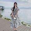 Elegant Summer Floral Dress for Women: Light Luxury, Waist-Cinched, Slimming, Goddess Style