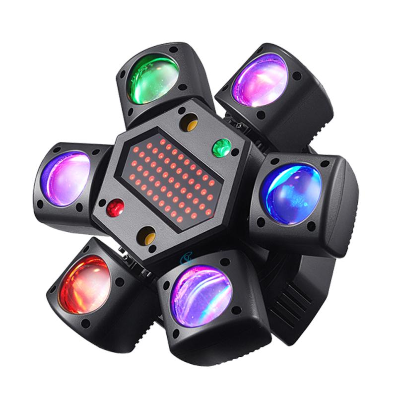 

LED Moving Head 80W RGBW 4in1 Mini Six Arm Beam Strobe Light Yellow Flash Dj Bar DMX 512 Remote Control Stage Effect EU Plug чёрный