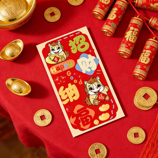 6Pcs Red Envelope Lunar New Year Gift Set with Golden Embossed Horse Patterns Automatic Sealing Design Red Money Envelopes