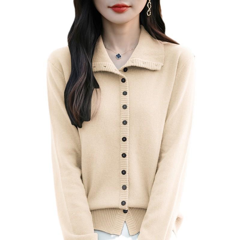 Women's Thick Knit High Collar Cardigan Sweater - Autumn/Winter Loose Long Sleeve Buttoned Jacket