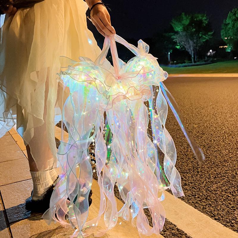 Color DIY Jellyfish Lamp Lantern Mermaid Parti Jellyfish Light Lantern Girls Happy Under The Sea Theme Birthday Party Decor