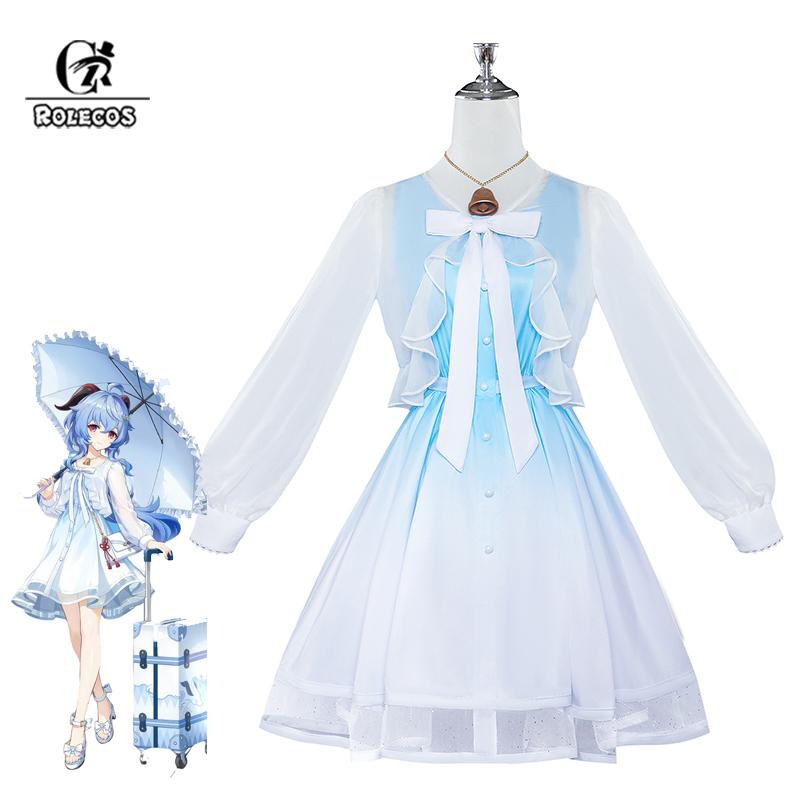 

Original Game Genshin Impact Ganyu Dress Blue And White Gradient Elegant Women Dress Halloween Party Cosplay Costume XXL