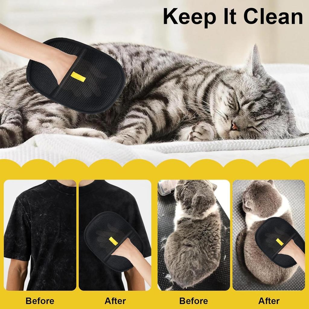 2-in-1 Pet Hair Remover Suitable for Cats and Dogs- Static Hair Removal Gloves and Sticky Brush- Special Static Cleaning Tool for Clothes, Car Seats