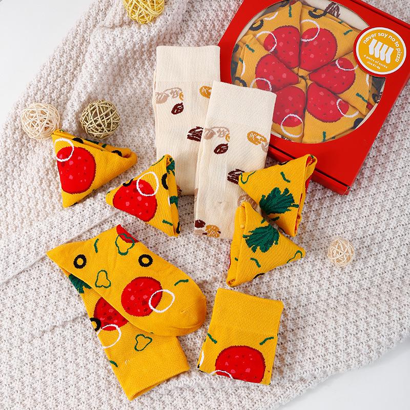 Pizza Box Novelty Cotton Socks – Unisex, Anti-Odor, Sweat-Absorbing, Breathable.