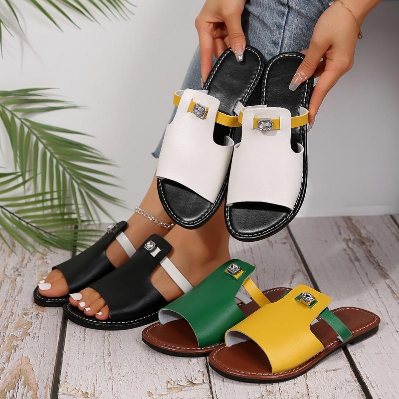 2024 Summer New Hot Selling Casual Fashion Solid Color Open Toe Slippers Comfortable Non-Slip Women's Low Heel Slippers