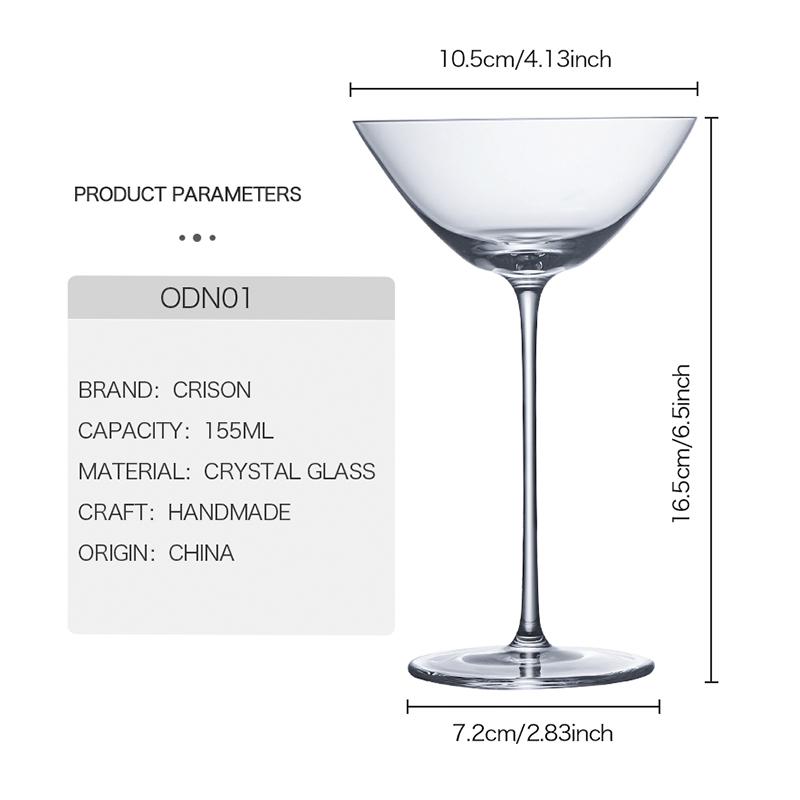 CRISON ODN01 Stile Bicchiere da Cocktail in Vetro di Cristallo per Bartender Professionisti Coppa Martini 155ML