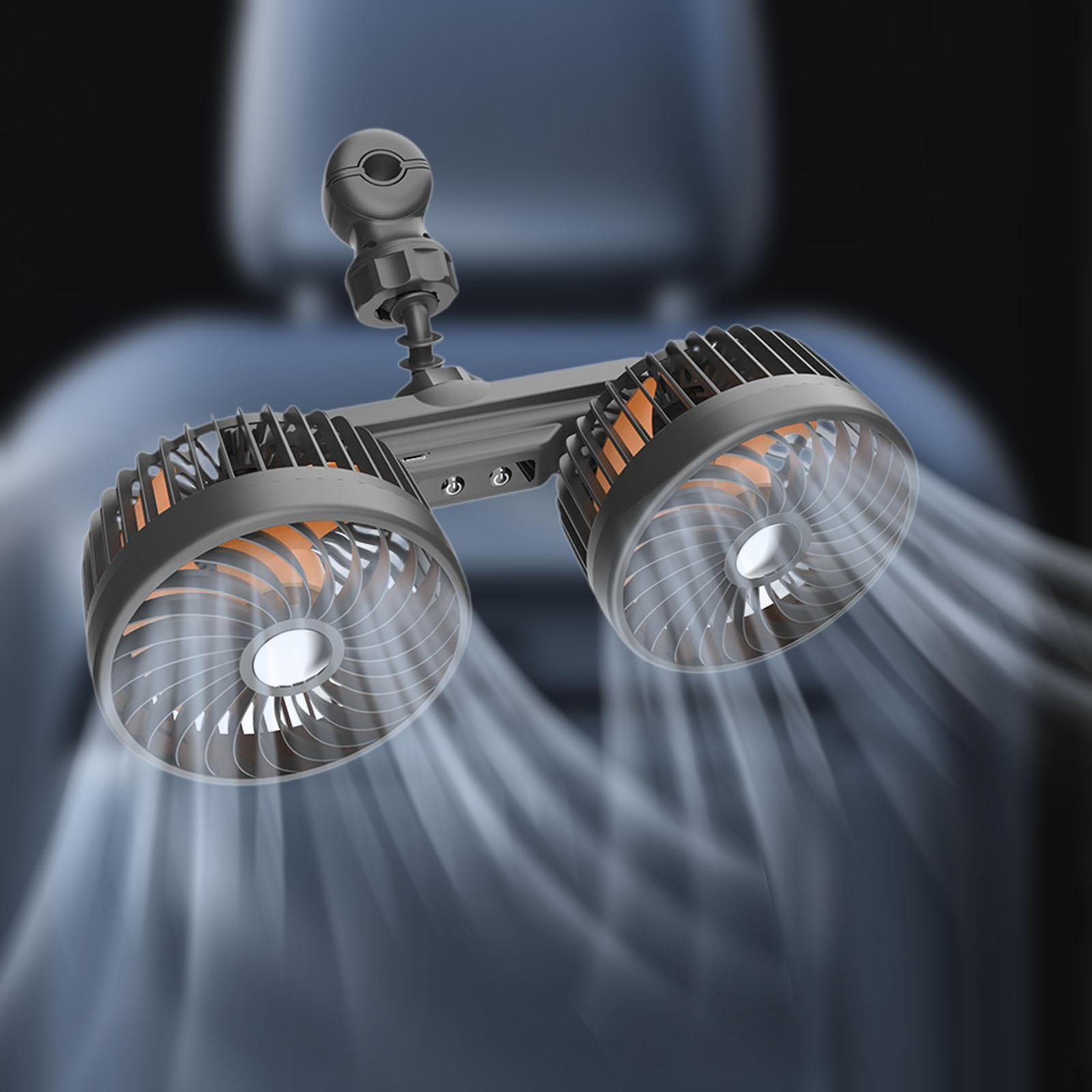 

USB Car Cooling Fan Dual Head Air Circulation for RV Dashboard Home Headrest Fan