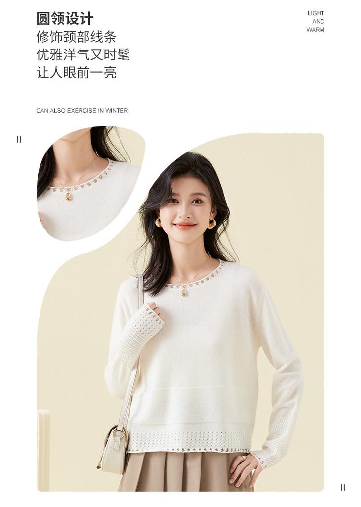 100% Cashmere Round Neck Knitted Sweater for Women