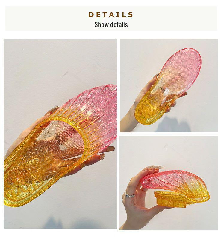 Women's Summer Crystal Toe Cover Non-Slip Jelly Flat Sandals for Outdoors and Home