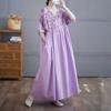 Cotton and Linen Summer Patchwork Retro Style Dress Long Skirt