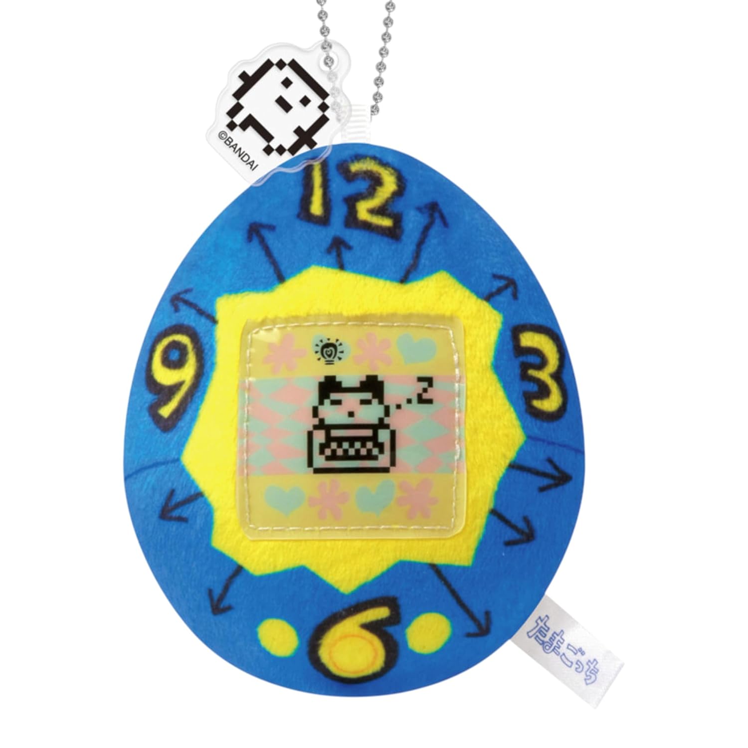 

All 4 types Tamagotchi Fuwamoko Plush Toy Mascot Keychain Retro Design Ball Chain Bandai Official Merchandise Approximately 9.5cm (Blue)