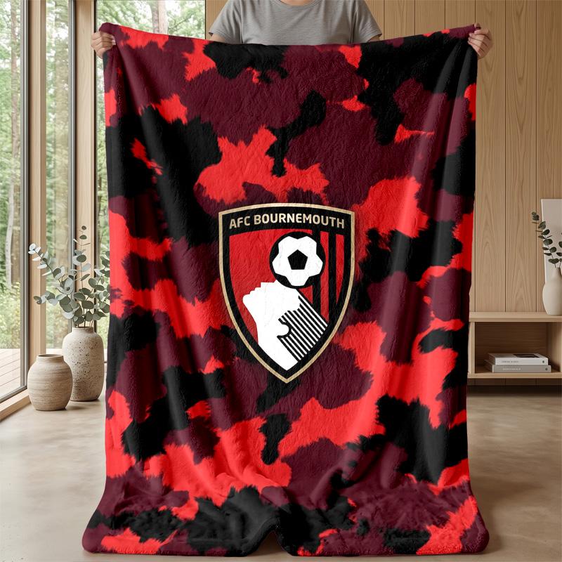 Bournemouth Football Print Flannel Blanket, Soft Warm Lightweight Throw Blanket for Sofa Bed Camping