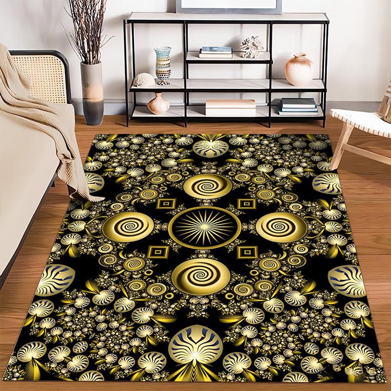 Abstract Mandala Black Gold Spiral Pattern Carpet for Living Room Suitable for use as an anti-slip for living room bedroom sofas