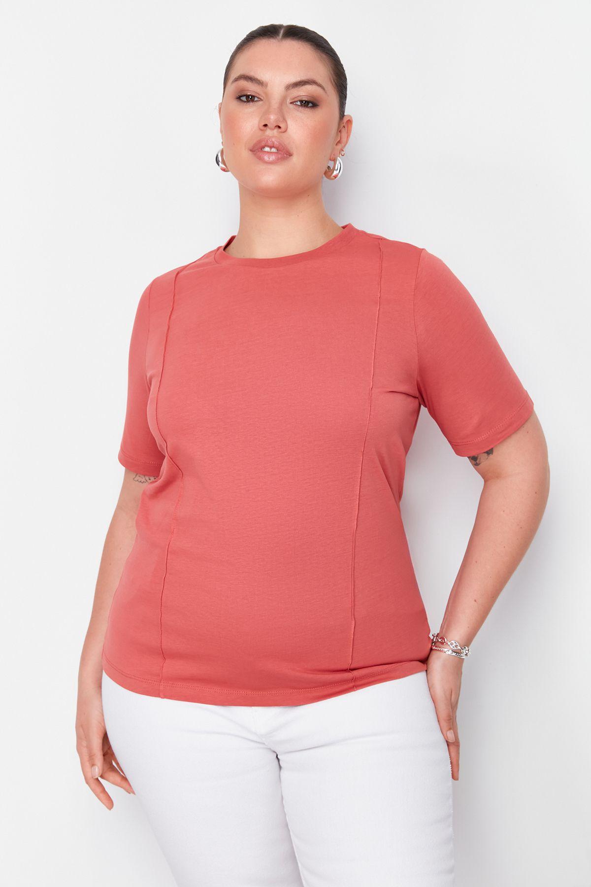 

Женская базовая трикотажная футболка больших размеров с плиточной строчкой XL