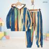 Kids Printed Hooded Long Sleeve Sweatshirt Cuffed Pants Two Piece Set Blue Pink White
