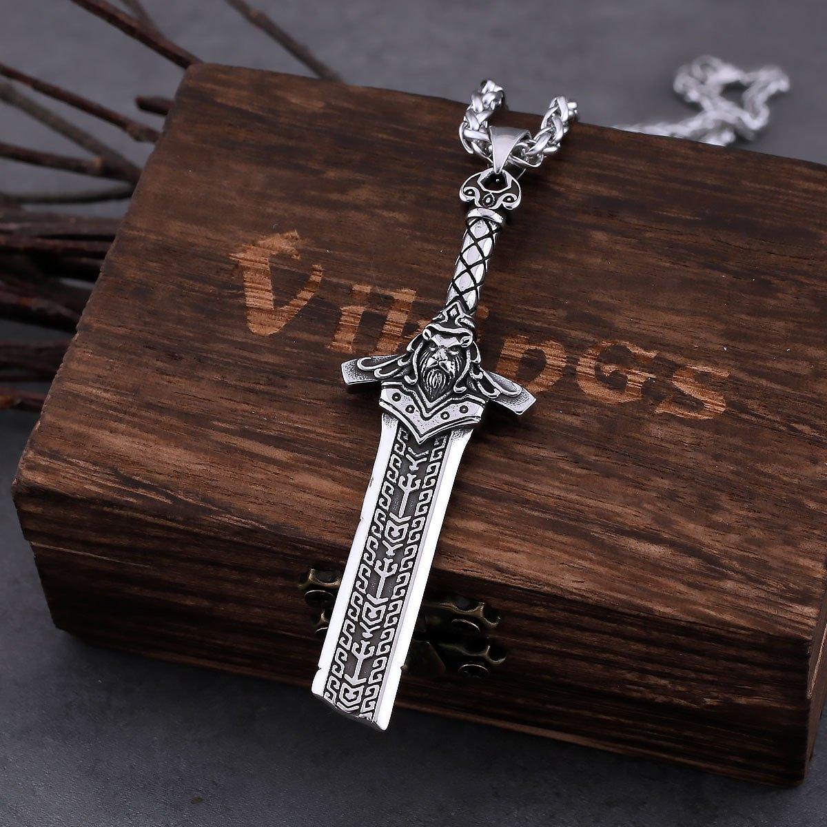 Nordic Viking Warrior Sword Necklace Men s Retro Odin Symbol Talisman Pendant Punk Hip Hop Bicycle Jewelry As A Gift