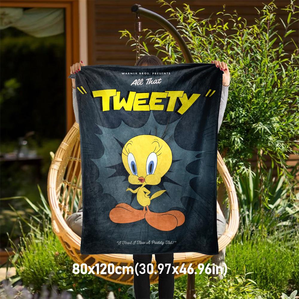 1pc Tweety Warner Bros Outdoor Blanket - Throw Blanket, Soft , Flannel Blankets, Living Room, Travel, Camping-1102124 80x120cm