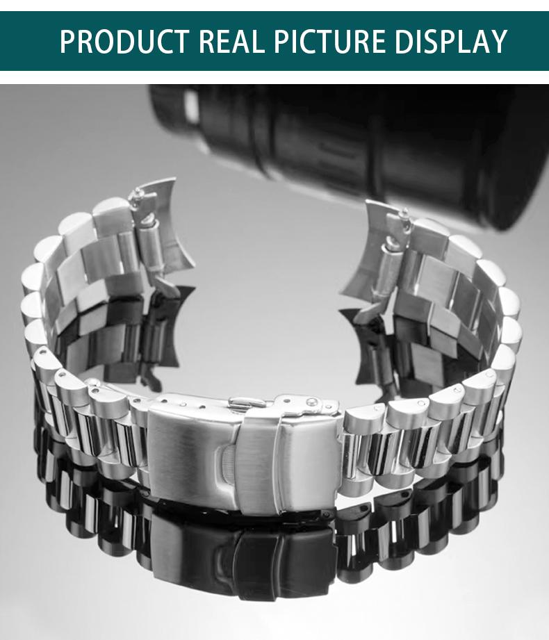 Solid Stainless Steel Watch Strap for Seiko SKX013 SKX015 Series Curved End Watch Chain Modification Watchband 20mm Folding Buck