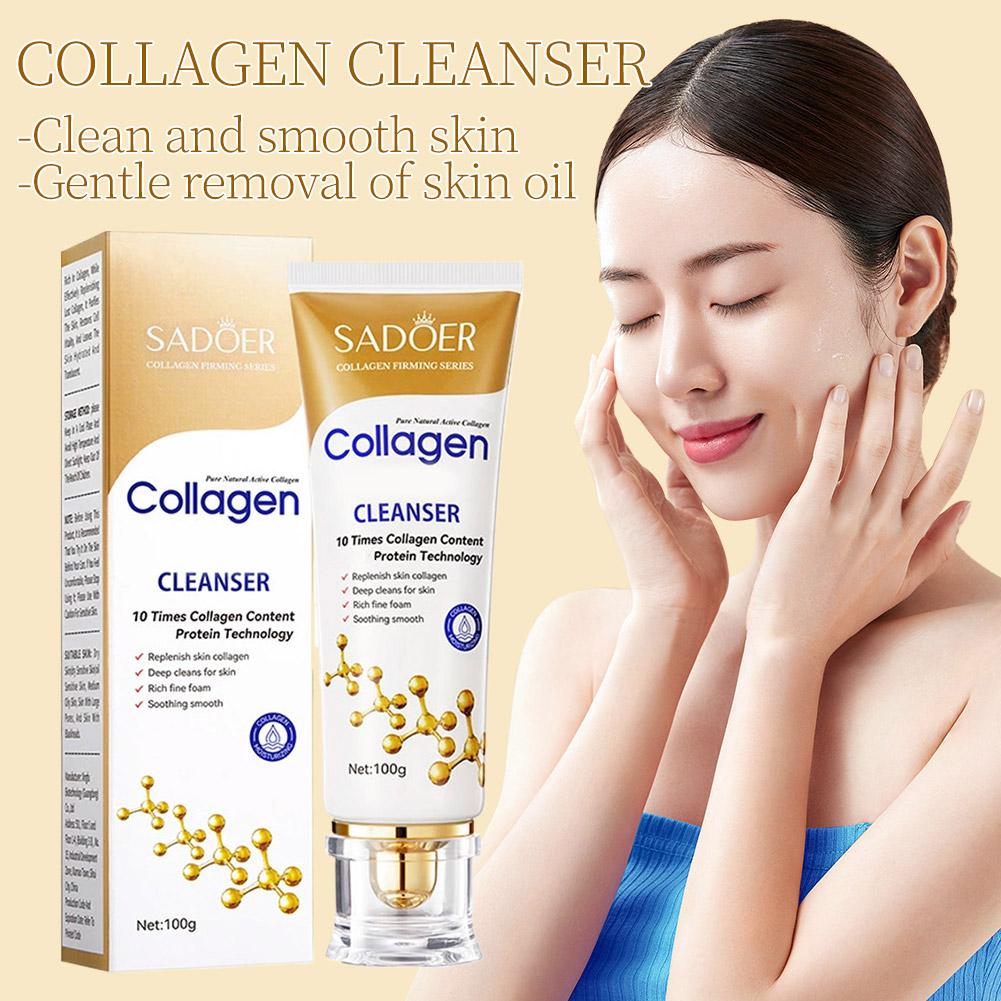 100G SADOER Collagen Facial Cleanser Skincare Firming Moisturizing Face Cleansing Face Wash Foam Cleanser Skin Care Products