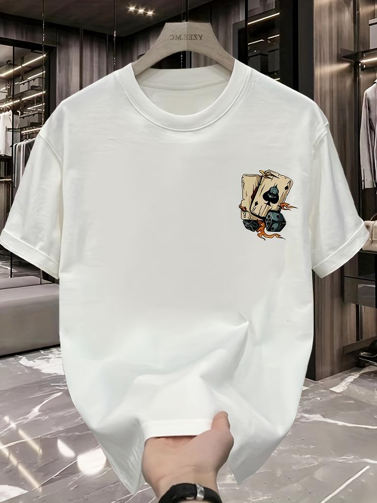 Męska letnia modna casualowa luźna kreatywna koszulka sportowa z okrągłym dekoltem i krótkim rękawem ze 100% czystej bawełny z nadrukiem pokera i kości