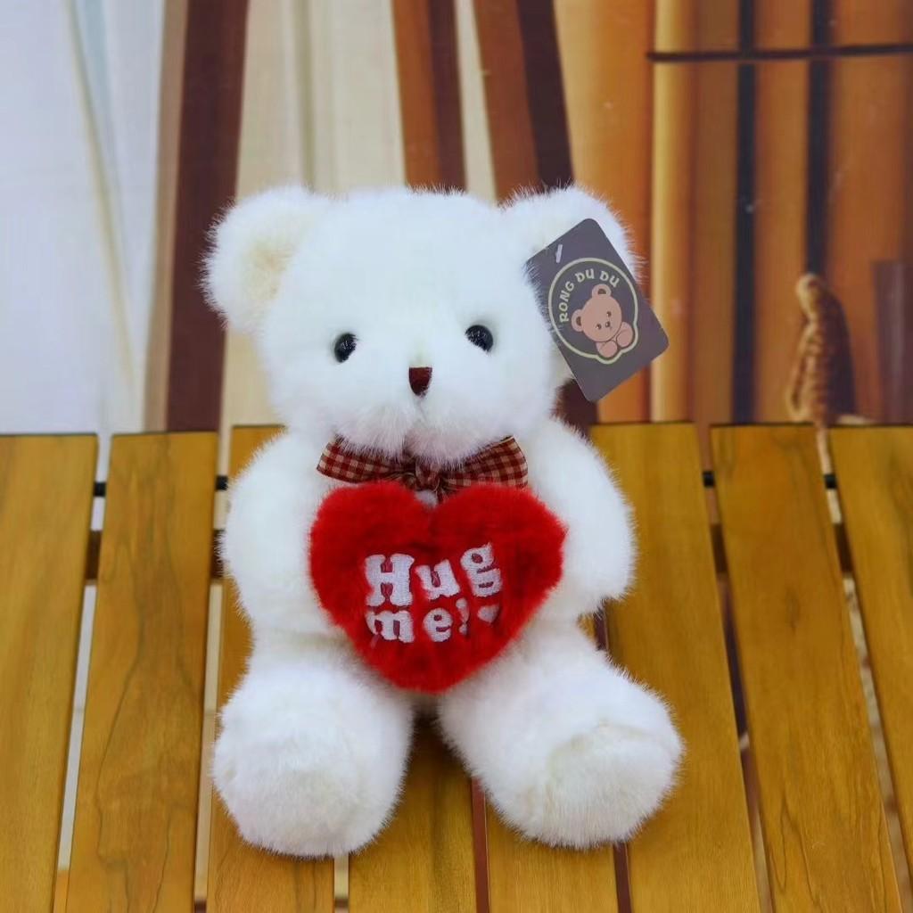 Bear Plush Toy With Love Heart Decoration For Gift Fun And Kids Play