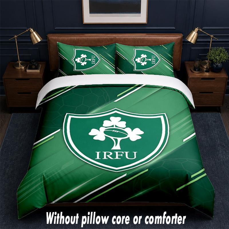 Ireland Rugby Design Bed Bedding Set 1 Duvet Cover + 2 Pillowcases Soft Breathable Household Bed Linens