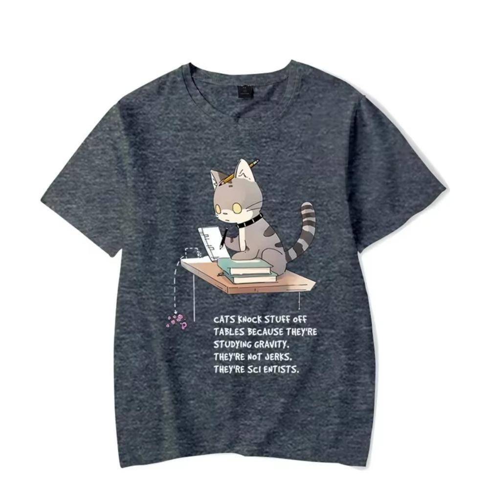 Cat Know Stuff Off Graphic T Shirts Funny Cat Tshirts Short Sleeve Oversize T-shirt Fashion Harajuku T-shirts Men Brand T-shirt