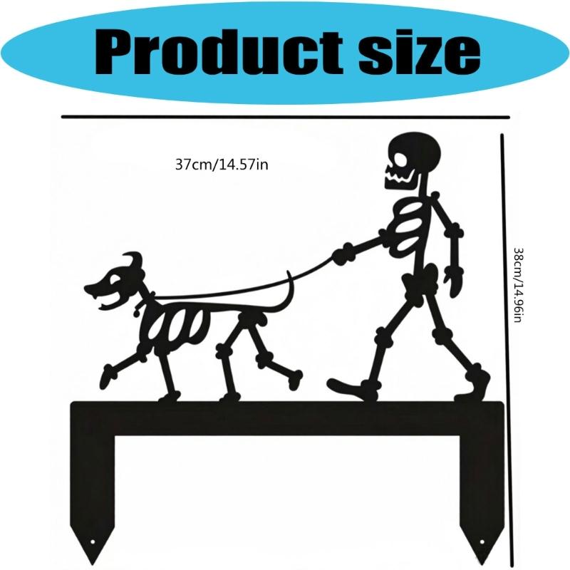 Halloween Garden Stake with Figure and Dog Scene, Metal Yard Sign, 11.81 Inch Lawn Piece for Entry Line, Porch Side, and Party Use
