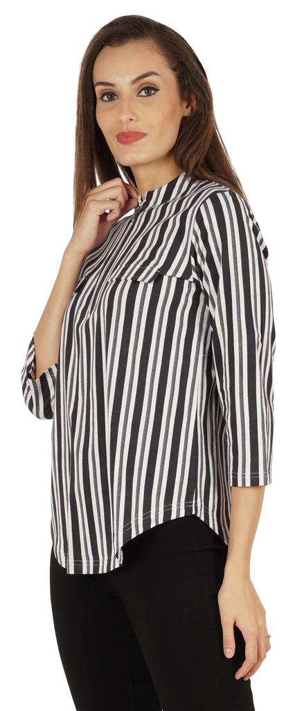 Inkmeso Fashionable Printed Casual Top For Women  s Mandarin Collar Relaxed-Fit Tunic