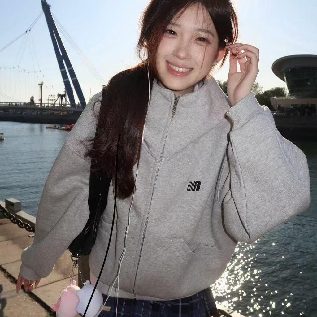 Women's Retro Plaid Zip-Up Hoodie - 2025 Spring/Autumn Collection, Loose Fit Jacket.