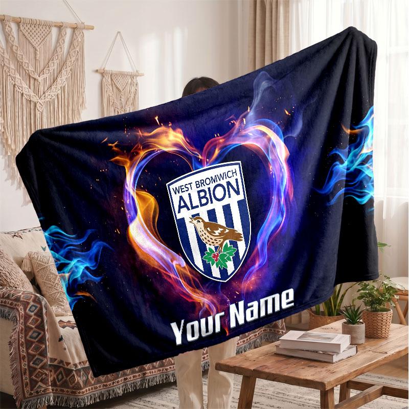 West Bromwich Albion Personalized Fleece Blanket With Football Logo, Custom Name Text Soft Warm Home Throw Blanket