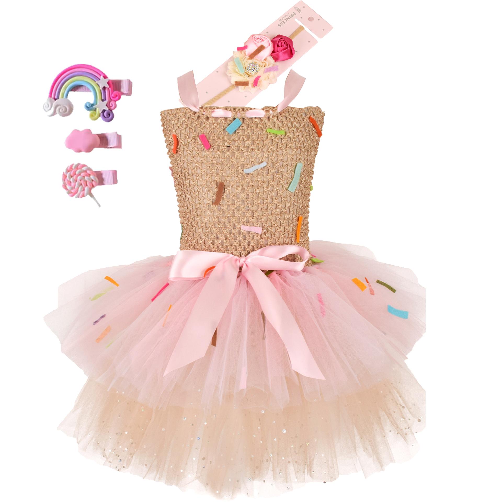 Zoete IJslolly Snoep Thema Meisjesjurk voor Kinderverjaardag Carnavalsfeest Regenboog Tule Kinderkostuum Bruiloft Outfits 12-18M beige