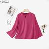 ZANZEA Women Casual Round Neck Solid Color Loose 3/4 Sleeve Blouse