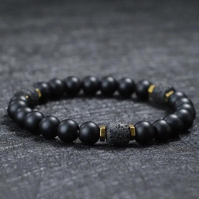 Bracciale Uomo in Pietra Naturale Unica 8mm Ossidiana Occhio di Tigre Bracciale di Perline Uomo Accessori Mano Nero Filo Brazalete Pulseira