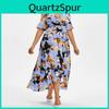 Womens Summer Dress Short Vneck Sleeve Large Size Casual Bohemian Print Irregular Dress Fishtail Skirt