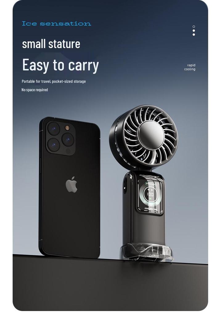 2026 Mini Handheld Fan: Portable, Folding, Neck-Worn with Digital Display & Semiconductor Cooling.