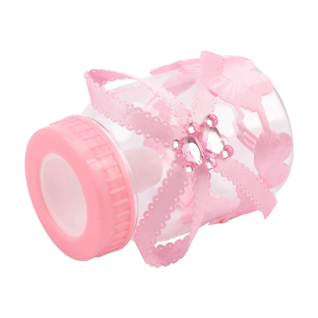 ABBY-48 X Baby Bottle Mini Baby Bottle 4X9cm Rhinestone Pink Bear Gift Favor Baby Girl Baby Baptism