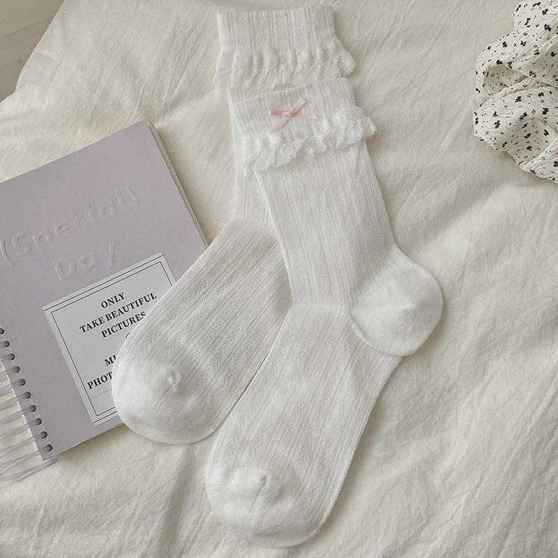 Lolita Heavy Industry Lace Socks Women'S Japanese Jk Lolita Bow Tube Socks Spring And Summer Thin Women'S Socks