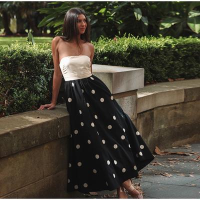 Sexy Patchwork Polka Dot Women's Long Dress Off Shoulder Waist Cinching Sleeveless Long Dresses Lady 2025 Summer Beach Dress
