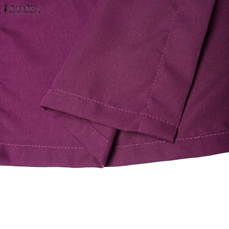 ZANZEA Women Casual V-Neck Solid Color Summer Short Sleeve Dress