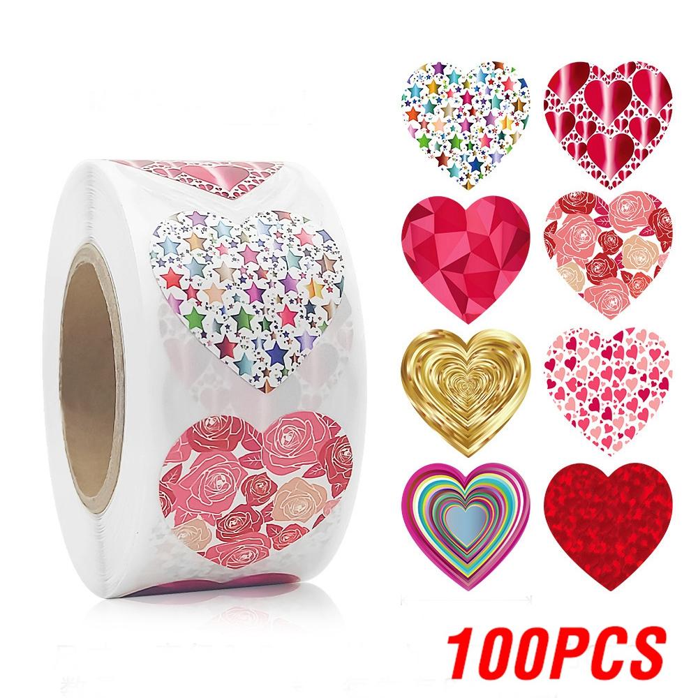 100-500pcs Color Valentine's Day Heart Sticker Birthday Gift Packaging Seal Sticker Party Invitation Decor Sticker Baking Label