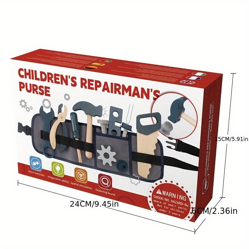 Kids Pretend Play Toy Tool Role Playing Wooden Simulation Repairman Waist Bag Set