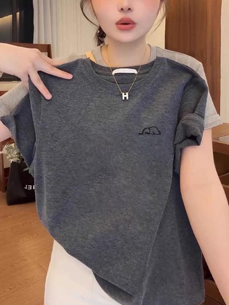 2025 Women's Stylish Oversized Pure Cotton Short-Sleeve T-Shirt, American Summer Fashion