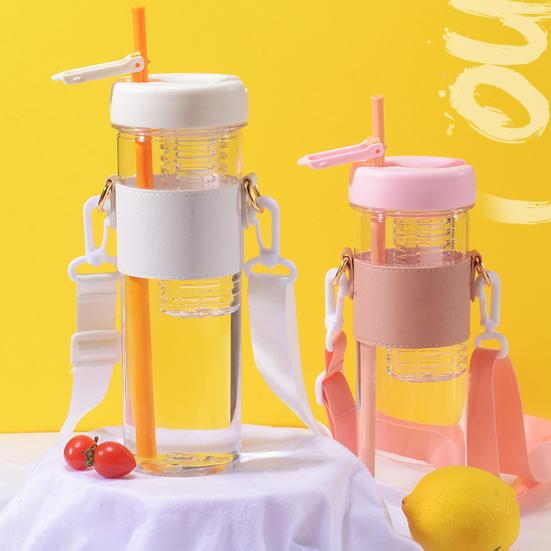Botella de Agua de 850ml con Paja Plegable, Gran Capacidad, Filtro de Té, Correa Ajustable, Taza de Agua para Té de Frutas para Exteriores
