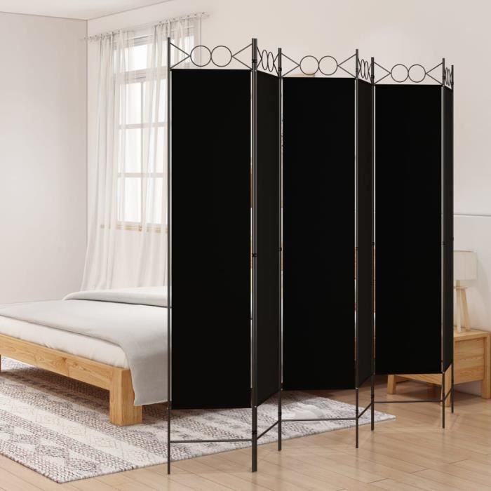 350161 vidaXL Cloison de séparation 6 panneaux Noir 240x200 cm Tissu