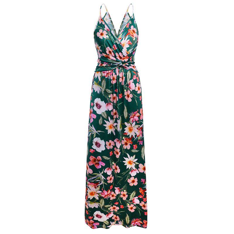 Elegant Women's Boho Long Maxi Dress With Floral Prints For Summer Parties And Beach Events