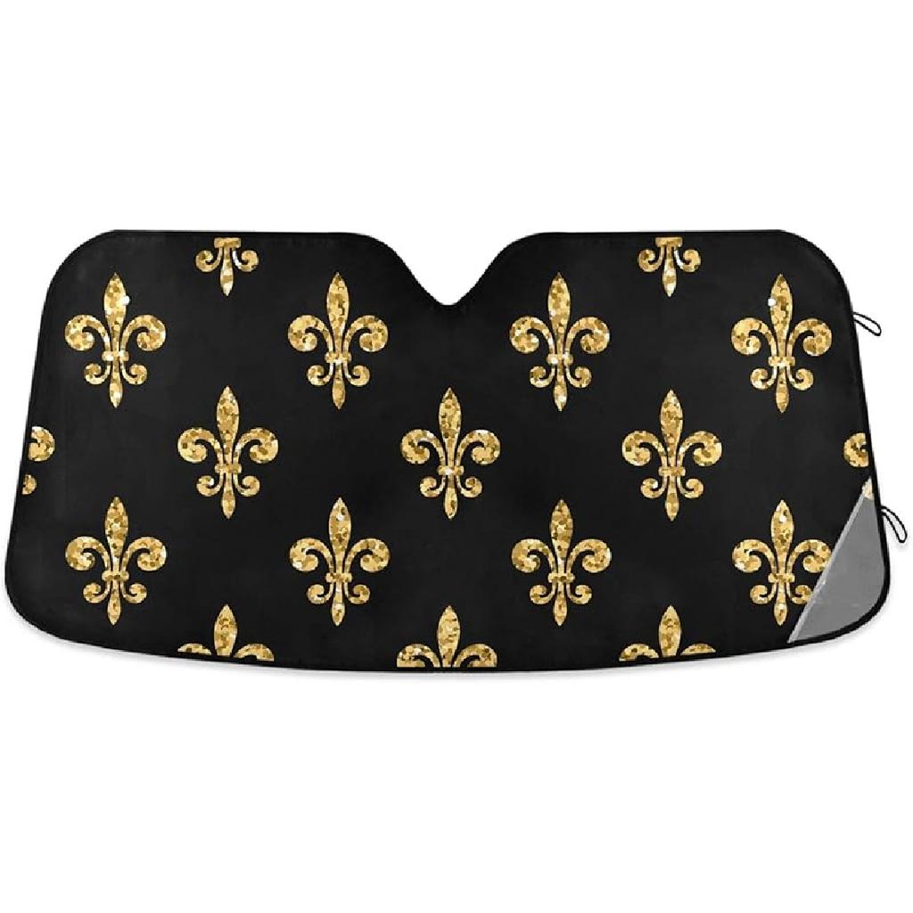 Black Leopard Car Windshield Sun Shade N Animal Skin Print Foldable UV Ray Sun Visor Protector Sunshade To Keep Your Vehicle Cool (55" X 27.6")